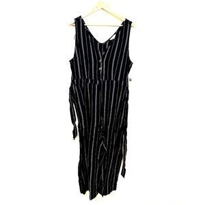 Time & Tru Womans Striped Linen Romper Size XL Sleeveless Tie Waist Boho Western